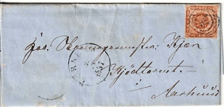 FRIMÆRKER DANMARK | 1854-57 - AFA 4 - 4 Skilling brun på brev - Stemplet Maribo